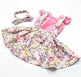 夏のサンドレスの花の女の子のドレスの女の子のスカートピンクのトップ3セットレトロなピンクの花、花の子供のスーツ