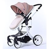 ベビーカーを折り畳む新しい、高風景、アルミニウム、双方向、取り外し可能な、4輪サスペンション、ベビーカーは、座ったり横に、四輪バギーことができます (ホワイトチューブ付きカーキ)