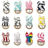 Kissteether 12pcs DIYのおもちゃ、オーガニックベビー歯ブラシ赤ちゃんの歯のリング/リングのファブリックと木製の歯やしわバニーイヤリング内部材料/感覚おもちゃ (color 13)