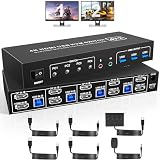 4 ポート USB 3.0 Displayport + HDMI KVM スイッチ デュアル モニター 4コンピューター 4K@60Hz KVM スイッチ 2モニター 4 PC オーディオマイクおよび 3 USB 3.0 ポート 4 ポート HDMI+DP モニタースイッチ (4 PC 2 モニター用)