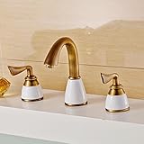 awxjxシンクタップ銅ヨーロピアンスタイルバスルーム洗面台3つ穴図面Jade CeramicsゴールドホットAng Cold Sitting