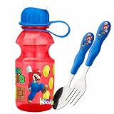 Super Mario Brothers 14オンスTritanプラスチック水ボトルW/Spoon and Fork Flatware
