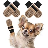 BEAUTYZOO 犬 靴下 滑り止め マジックテープ付き 4個セット 柔らかい 肉球保護 防滑ソックス 犬用靴下 脱げない 舐め防止 転倒防止 室内履き 通気性 介護 サポート シニア犬 小型犬 中型犬 大型犬 おしゃれ 可愛い（カーキ、M）