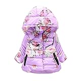 Karchi 　子供服　中綿コット　プリントフラワー　おしゃれ　女の子　ちょにっく　厚手 暖かい 中長め ガールズ　花柄　フート付き お姫様ドレス　子供洋服 女の子長袖 秋冬 防寒 防風 　お誕生日服