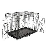 Haige Folding Metal Dog Crate24'' Double-Doors Pet Cage with Heavy Duty Metal Wires Removable ABS Pl