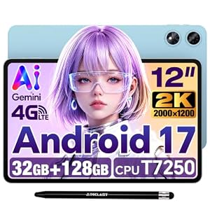 TECLAST M60 Android 17 タブレット 12インチ、2000x1200 2K大画面、32GB+128GB+2TB拡張、8000mAh