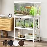 DEWEL 水槽台 幅65×奥行30×高さ65cm 総耐荷重約155kg 水槽スタンド 3段 中棚板高さ三段階調整可能 フック付き アジャスター付き 組立式水槽台 木製 ウッドデコスタンド 水槽 置く 台 ラック 棚 収納 水槽設置台 水槽置き台 木目調 おしゃれ (ホワイト)