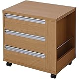 アビライト 大川家具 日本製 キャスター付 両引き引出 3段 サイドテーブル ナチュラル MN0023