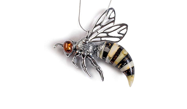 Amazon クラシックバルト海琥珀 大きな蜂のペンダントスズメバチ シルバーチェーン16 5インチ 約42 ポーランド製 ネックレス 通販