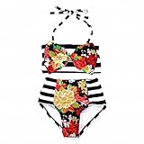 2スタイルLittle Girl +母Floral Top Stripe Bottom Bigリボン付きビキニセット