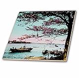 3drose Scenes from the Pastマジックランタン – ヴィンテージチェリーTrees Bloom Flowering日本手色付きマジックランタン – タイル 8-Inch-Gla