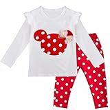 (フィーショー)FEESHOW セットアップ ２点セット 女の子レギンス ｔシャツ 水玉模様 ミッキーチャン 可愛い 子供コスチューム 衣装 ハロウィン クリスマス プレゼント 春秋物 レッド 90（