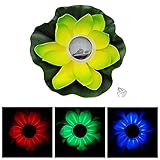 AWHAO　ロータスライト　LEDソーラーライト　蓮花　フローティング　噴水池　プール装飾ライト　願をかけるライト　LED7色変化 (イエロー)