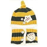 baby-mine ベビー キッズ 赤ちゃん 帽子 ニットキャップ ニット帽 マフラー セット 誕生日 お祝い 出産祝い プレゼント 秋 冬 (グリーン×イエロー)