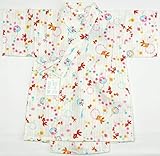女の子甚平　2才・3才　白・ピンク・水色生地に金魚柄　日本製　仕立上がり品 (90ｃｍ, 白)