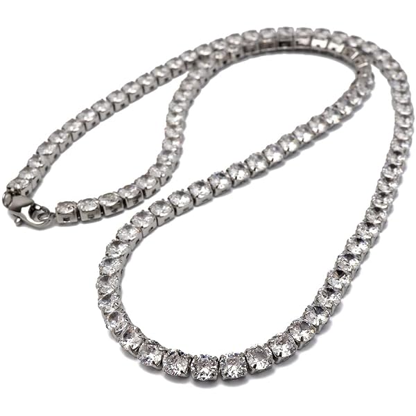 Amazon | [silver KYASYA]ステンレス テニスチェーンネックレス 幅3mm