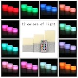 micandle Square Flameless Candles 3 Pack Realワックスちらつきフレームレスキャンドルマルチカラー電池式LEDスクエアキャンドルリモート制御とシルバーon下半