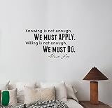 Knowing is not enoughブルース・リー引用壁デカールインスピレーションビニールレタリングMotivational SayingステッカーKung Fuマスター中国哲学Martial 