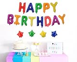 vagski文字バナーHappy誕生日バルーンwith 4pcs箔スターバルーンパーティーデコレーションMylar Balloons for Girls誕生日ベビーシャワー装飾16インチhf02g