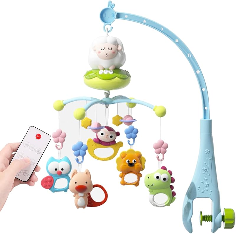 REMOKING ベッドメリー ベビーメリー 音楽付き 回転式 赤ちゃん ベビーベッド おもちゃ やさしい音色 新生児 出産祝い 男の子 女の子 プレゼント(ブルー)