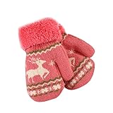 Creazyクリスマスキュート鹿厚み付けホット幼児ベビー女の子男の子の冬暖かい手袋 レッド B96-3S