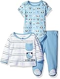 Nannette Baby Boys' 3 Piece Cardigan Set with Creeper and Pant Animals Blue 6-9 Months [並行輸入品]