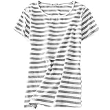 【Ani Mam Kids】マタニティ 半袖 レディース Tシャツ 授乳口 付 産前産後 ボーダー シャツ 授乳服 春 夏 (L, グレー)