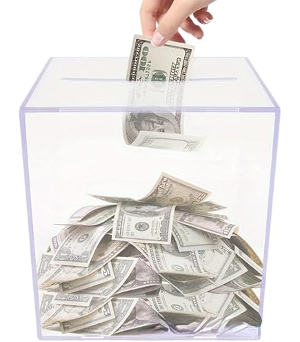 Amazon.co.jp: 貯金箱 貯金箱 札 開かない貯金箱 透明 募金箱 立方体