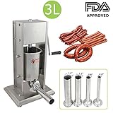 Perfect Commercial詰め物2つの速度ステンレススチール垂直Sausage Stuffer with 4詰め物チューブ3リットル重量7 kg | Ideal for Supermarke