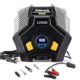 車用空気入れ LINFEN エアコンプレッサー 280W デュアルエンジン 二重熱ファン ノズル付き LEDライト付き シガーソケット接続式 自動車 バイク ボール 浮き輪 レジャー用品