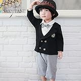 (サクタネ)SAKUTANE 衣装 子供 ベビー 用 ブレザー 付き オーバーオール 風 ロンパース スーツ セットスーツブ レザー + ロンパース 2色 セレモニー 洋装 フォーマル ブラック グレ