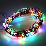 イルミネーションライト LED 10メートル 100球 LED電球 電池式 レインボー リモコン付 点灯8パターン 銅線 ワイヤーライト