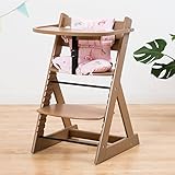 【ベビーチェア テーブル付き ハイチェア 高さ調節 木製 専用クッション付き】こどもと一緒に成長するチェア 高さ調節可能！ 安全ベルト付き ふかふかクッションセット チェア色：スイーツ クッション色／