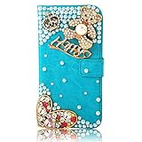 YOKIRIN® Samsung GALAXY S5対応ケース ラブハート 王冠デコ電 手帳型 横開き PUレザー カードケース付き スタンド機能 装着やす...