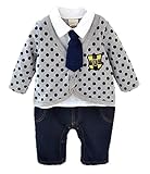 ＣＴＶshop オリジナル袋付きベビー服 スーツ風 ロンパース 赤ちゃん カバーオール 新生児 長袖 春秋着 子供服 蝶ネクタイ キッズ フォーマル 男の子 出産祝い (70, グレー)