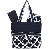 Geometric Clover Print Pattern Navy & White Quilted Print 3pc Diaper Bag by NGIL [並行輸入品]