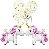 ユニコーン箔バルーンと12インチゴールドDots Confetti Balloons with Curlingリボンロールガールズレディースキッズベビーシャワー誕生日パーティーFavor Suppli