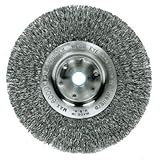 Weiler Trulock Narrow Face Wire Wheel Brush, Threaded Hole, Steel, Crimped Wire, 4" Diameter, 0.014"