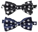 【SACHIHARE】キッズ 子供用 蝶ネクタイ ワンタッチ 簡単装着 水玉 ドット柄 かわいい フォーマル 2色セット (黒（大水玉）+青（大水玉）)