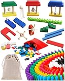 ドミノ 1000個　仕掛け10種　ならべ治具　リネン収納袋　豪華セット　カラフル 木製　木のおもちゃ　ご自宅　イベントに　余興