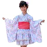 922779D 花輪（ライトブルー） 浴衣ドレス 子供 浴衣ドレス+兵児帯 ベビー キッズ ジュニア 女の子 [リトルプリンセス] Little Princess コサージュ無 95cm