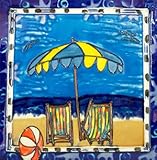 2つビーチ椅子装飾セラミック壁アートタイル8 x 8