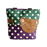 [クマ-グリーン] Blanchoアップリケ キッズ ファブリック アート ミニ ショッパーバッグ/トートバッグ-Sサイズ（Ｈ19.81㎝*Ｌ23.88 ㎝*Ｗ9.4㎝）