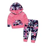 新生児　幼児　女の子　秋冬　 トレーナー　フラワー　ロングパンツ　上下二点セット　ローズ　0-24月設定 (70, ローズ)