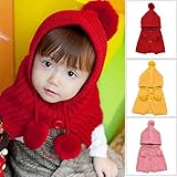 【Yusongirl】子供 用 ニット帽子と色ランダム防寒グローブ2点 セット品 うさぎちゃん風 ニット帽 ベビー キッズ 赤ちゃん かわいい ＆色ランダム防寒グローブ あたたかい手袋セット (レッド