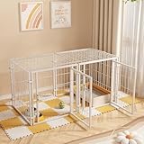 HEEOREV ペットサークル 犬 ゲージ ペットフェンス 犬 サークルケージドア付き （屋根面付き）（2つのドア-120cmx60cmx70cm-ホワイト ） DIY 栅 組立簡単 レイアウト自由 トイレトレーニング 脱走防止 自立 ケージ 犬用 小型犬/中型犬/大型犬 ペット用品 室内室外兼用 掃除しやすい 安定性良い