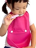バンビノ お食事 離乳食 エプロン スタイ ロールアップ ビブ 脱着可能受け皿付き 防水 ベビー よだれかけ (ローズ)