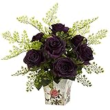 ほぼ自然Roses and Maidenヘアシルクフラワーフローラル柄プランター パープル 1379-PE