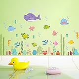 ZooArts 子供部屋 海底の世界 可愛いな海洋動物 ふぐ タツノオトシゴ 海亀 カニ 取り外し可能なウォールステッカー 壁デカール 壁紙 壁の装飾 はがせる
