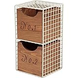 ワイヤー木製ラック2段 スチール/木製 引き出し収納BOX付き IV アイボリー (インテリア家具) 【完成品】